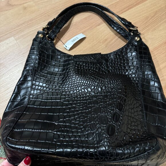 NWT DKNY Black Crocodile Embossed Leather Hobo Bag - Picture 4 of 14